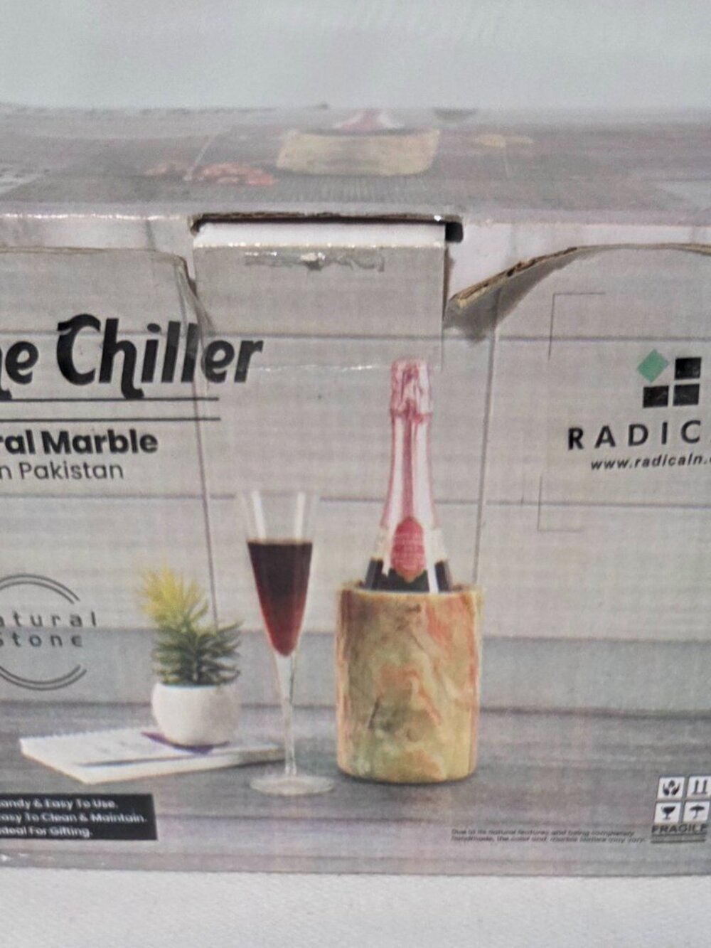 RADICAL Natural Marble Wine Chiller-6.5" Tall-5" W-Felt Bottom